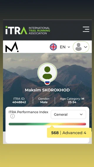 Показатель ITRA Performance Index 568 в профиле