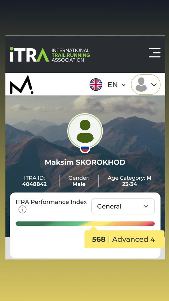 Показатель ITRA Performance Index 568 в профиле